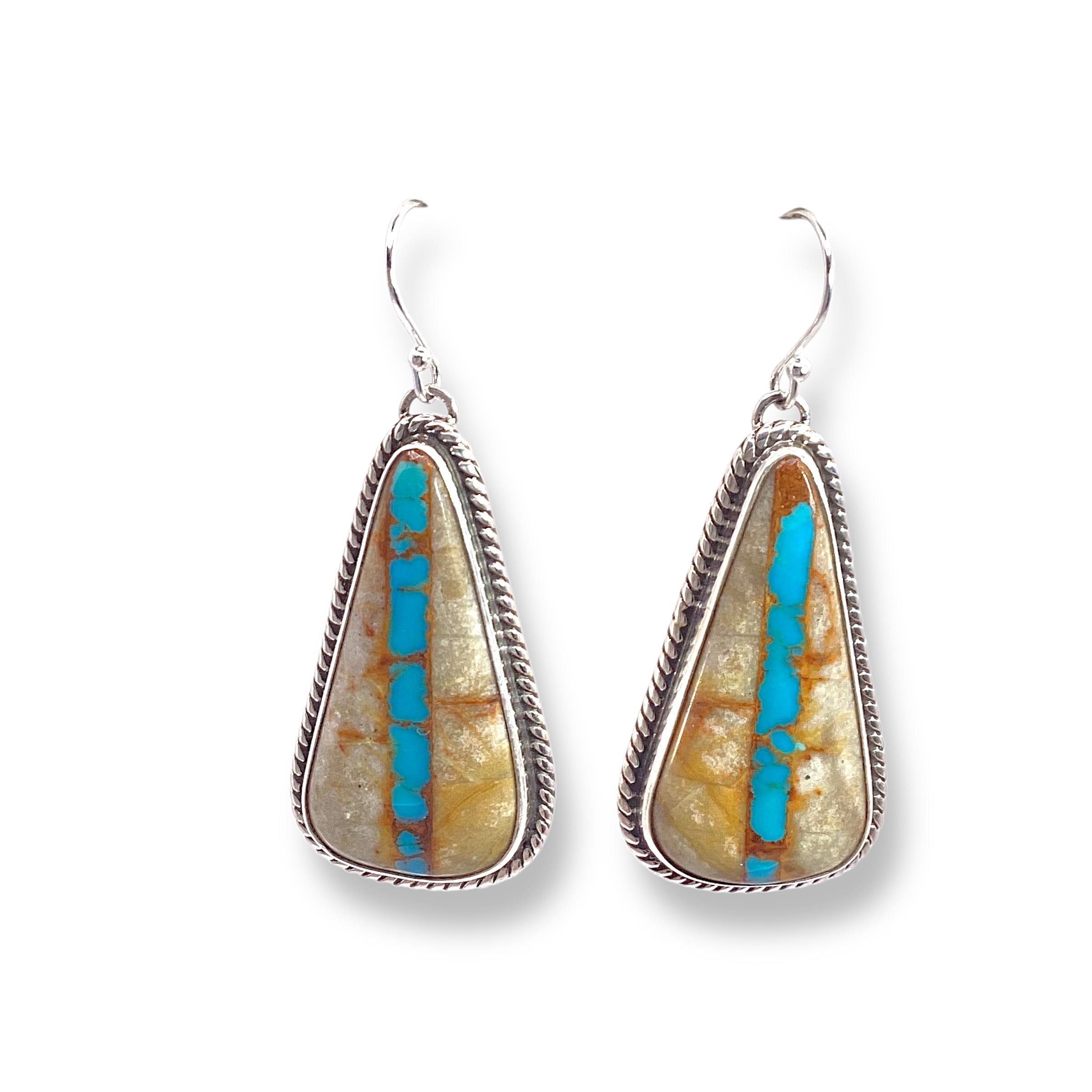 Daniel Medina Ribbon Turquoise Earrings Sterling Silver Native