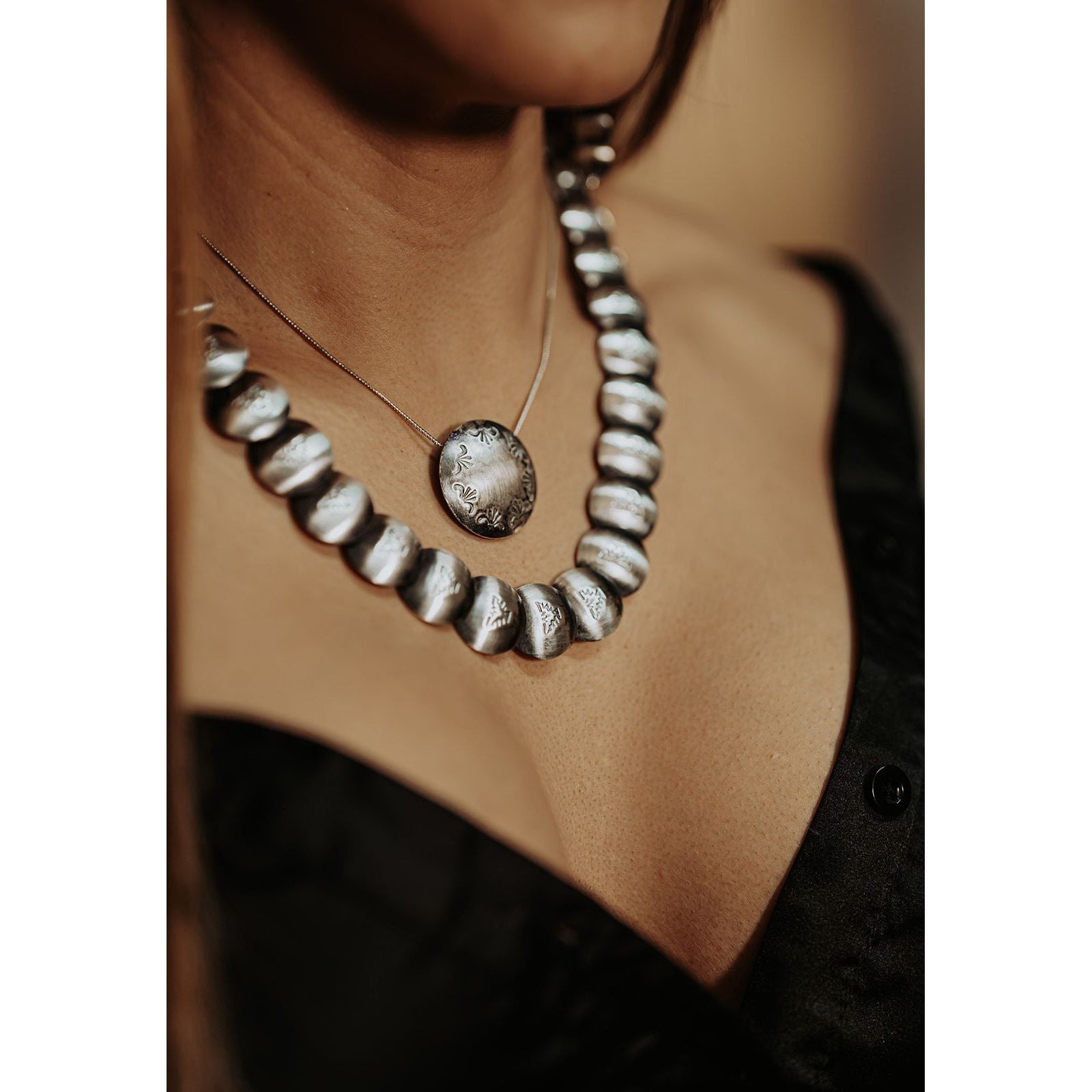 Statement Thunderbird Pillow Top Navajo Pearl Necklace by Maryetta