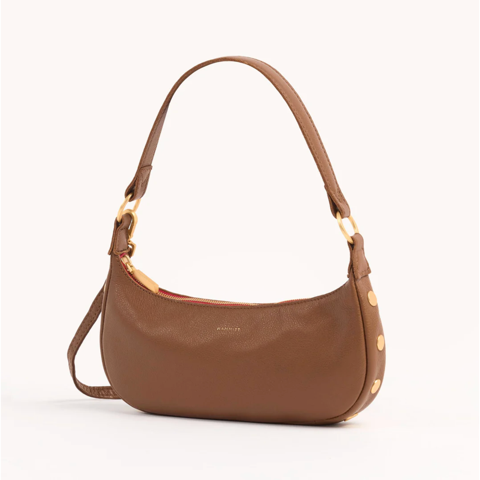 Hammitt Becker Sml - Mahogany Pebble Brushed Gold (BG) Red Zip 