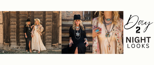 native American made white buffalo pendants and natural turquoise squash blossom pendant with turquoise necklaces and handmade navajo pearls in sterling silver with cross pendant on cowgirl models going all our cosmic cowgirl 
