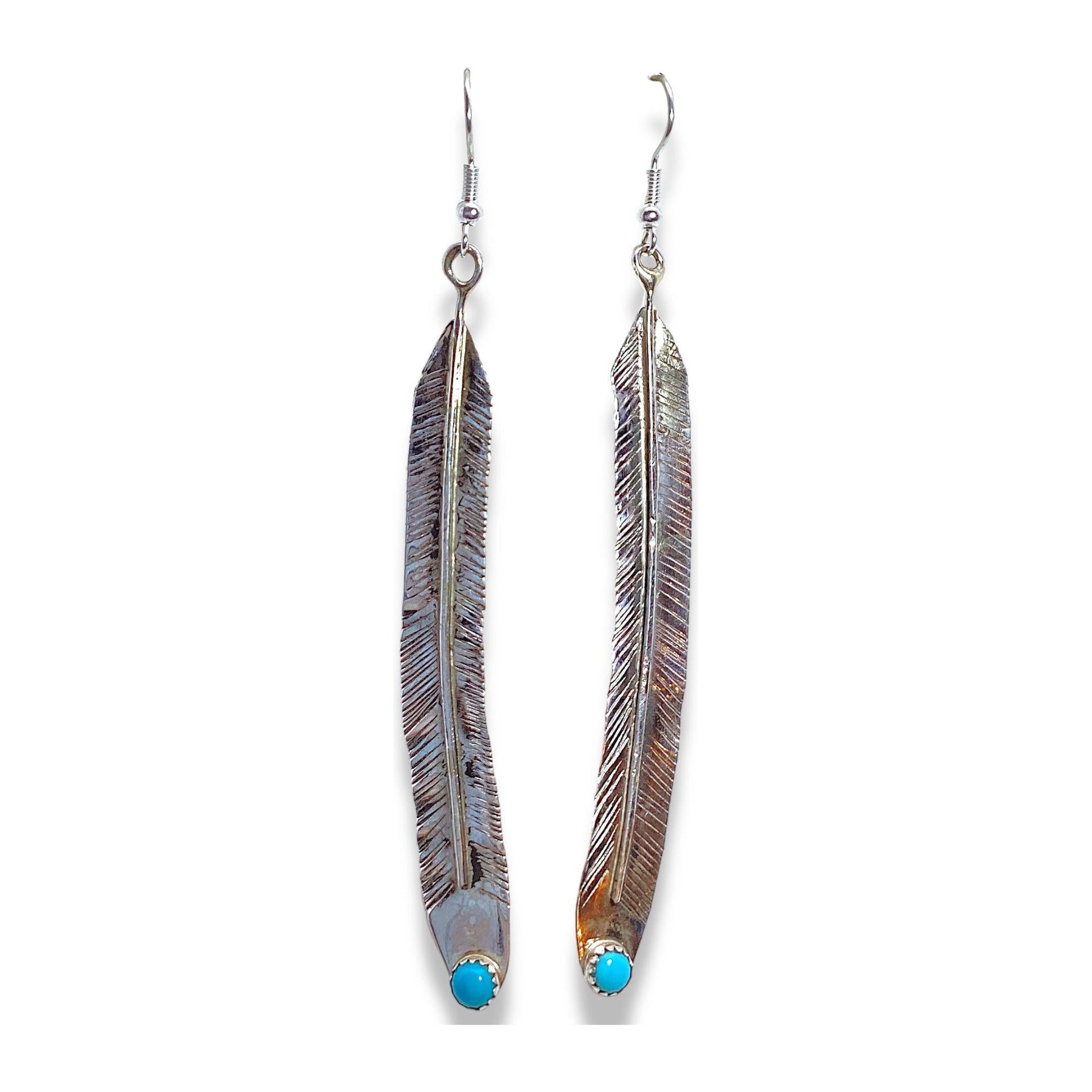 Authentic Turquoise & Sterling Silver Feather Earrings by Jonah Begay ...