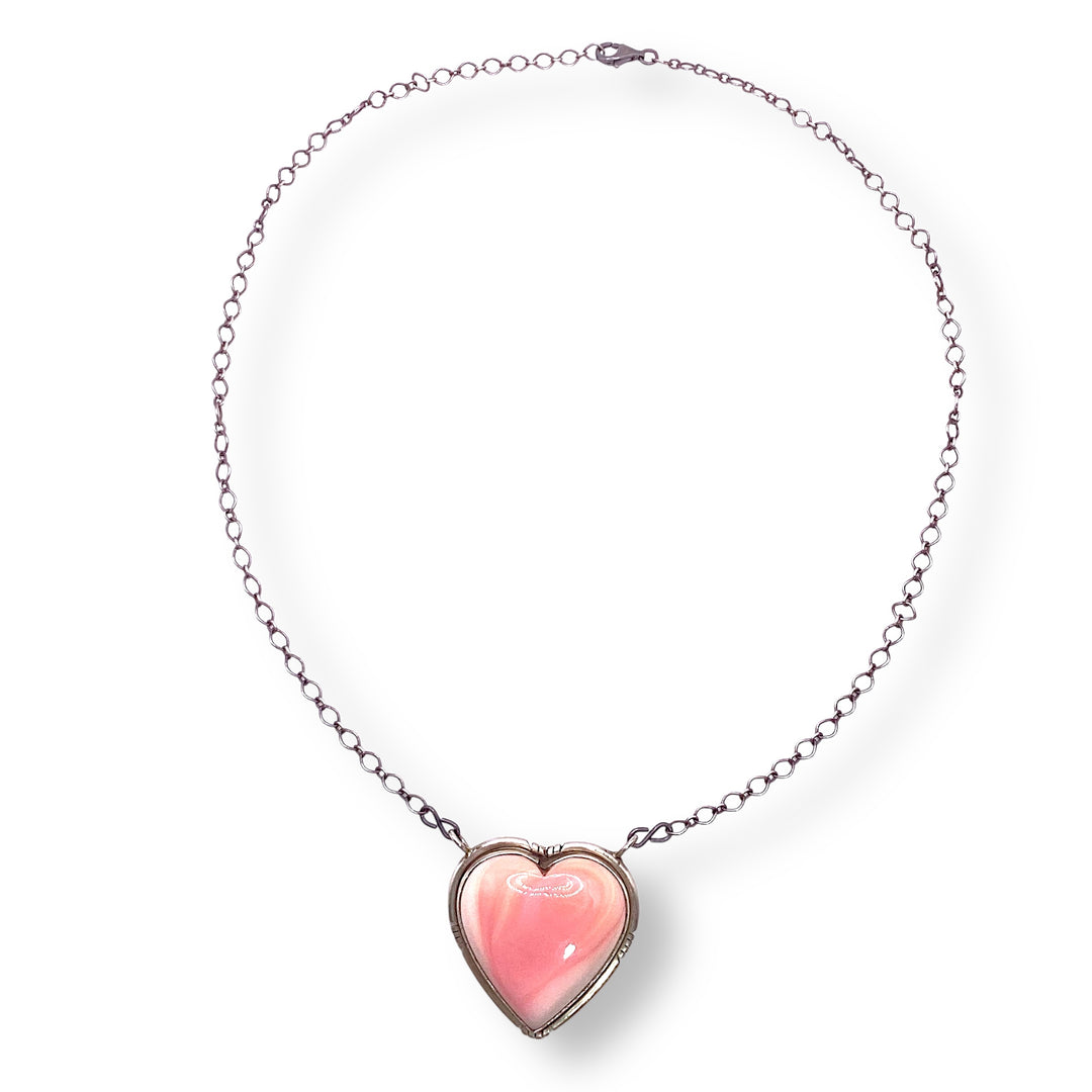 Pink Conch Sterling Silver Shell Heart Necklace Navajo Made By