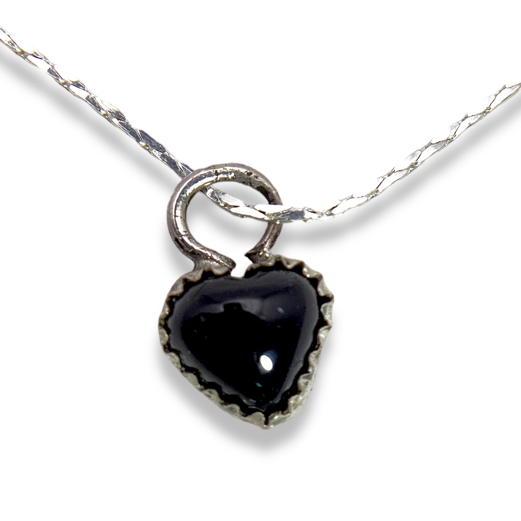 Onyx Heart Necklace Native Made by Jonah Begay – Lantern Dancer Gallery