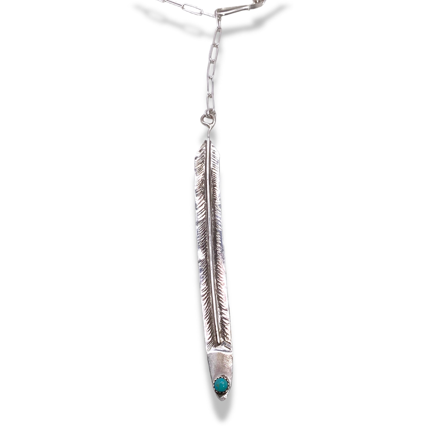 Turquoise Feather Lariat Necklace Native Made by Jonah Begay Lantern