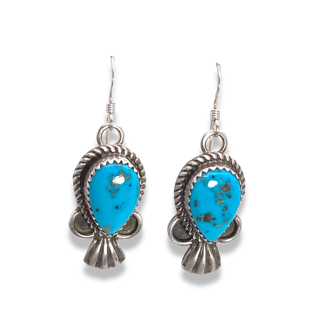 Sterling Silver Morenci online Turquoise Pueblo earrings, navajo made, Turquoise Tear drop earrings