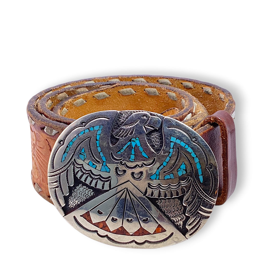 Genuine Leather Belt With Zuni Chip Inlay Buckle – Lantern Dancer