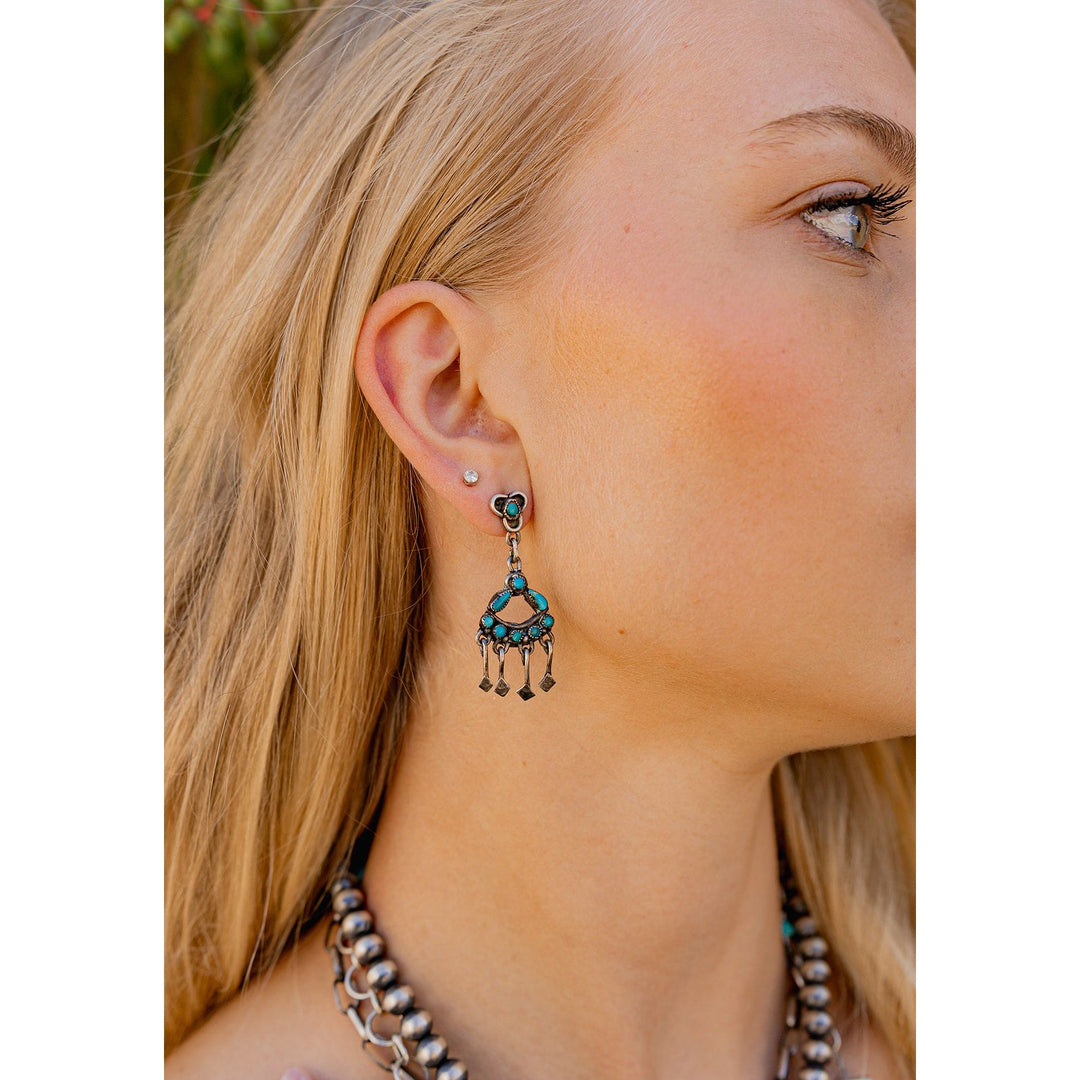 Vintage Zuni Turquoise Earrings Sterling Silver Native Made