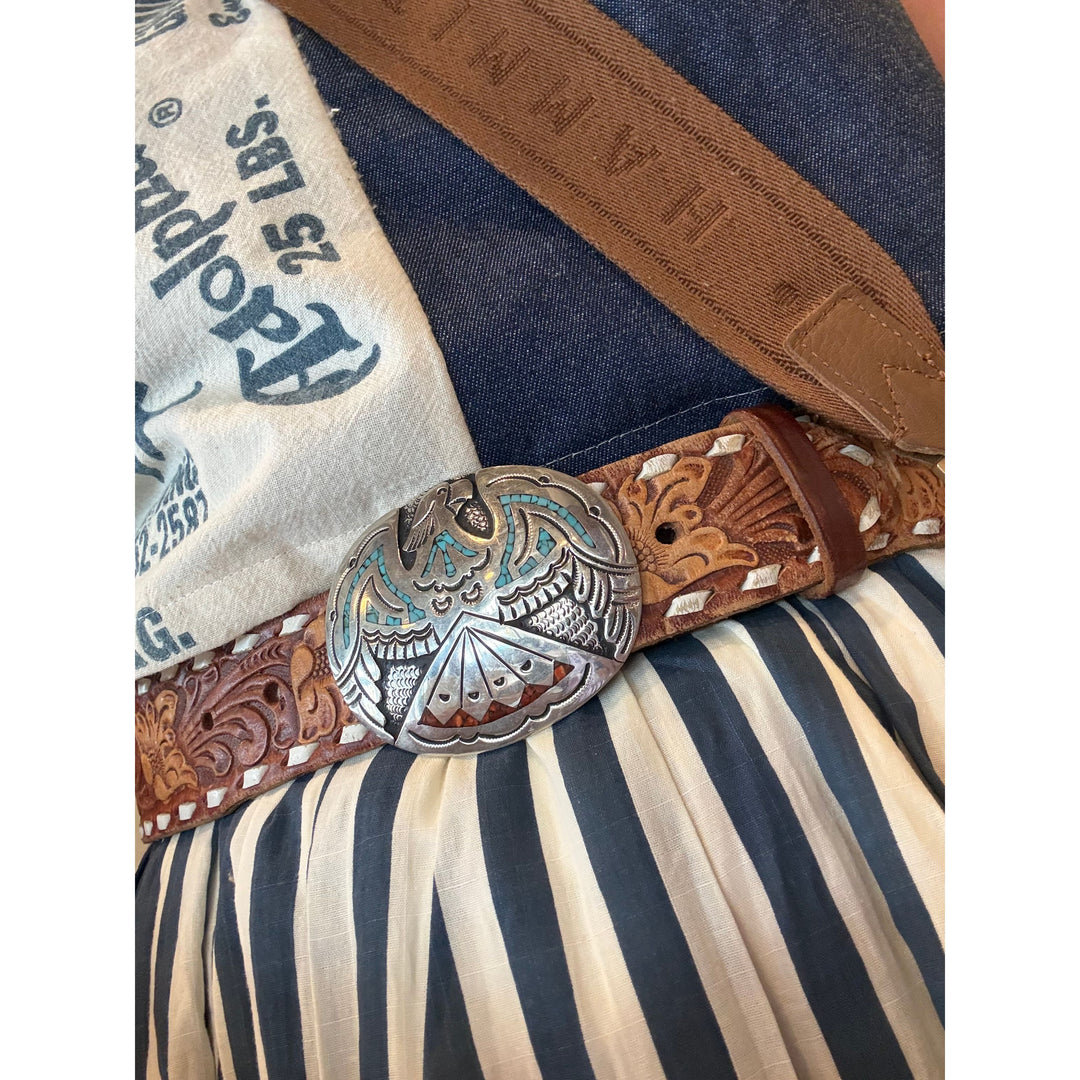 Genuine Leather Belt With Zuni Chip Inlay Buckle – Lantern Dancer
