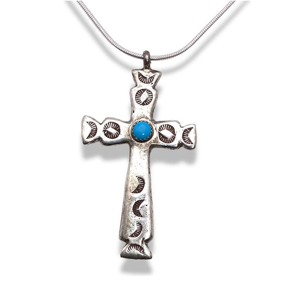 Huge SS & Kingman authentic Turquoise Cross Pendant