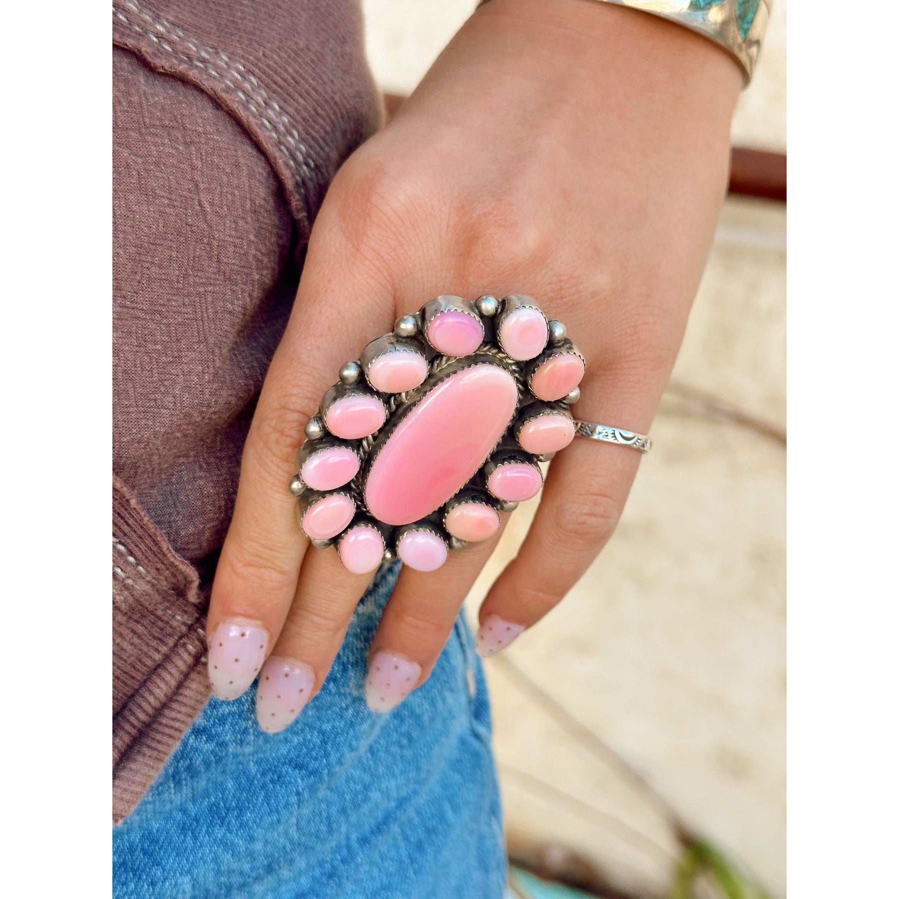 Pink Conch Shell Cluster Ring Sterling Silver Native Made – Lantern ...