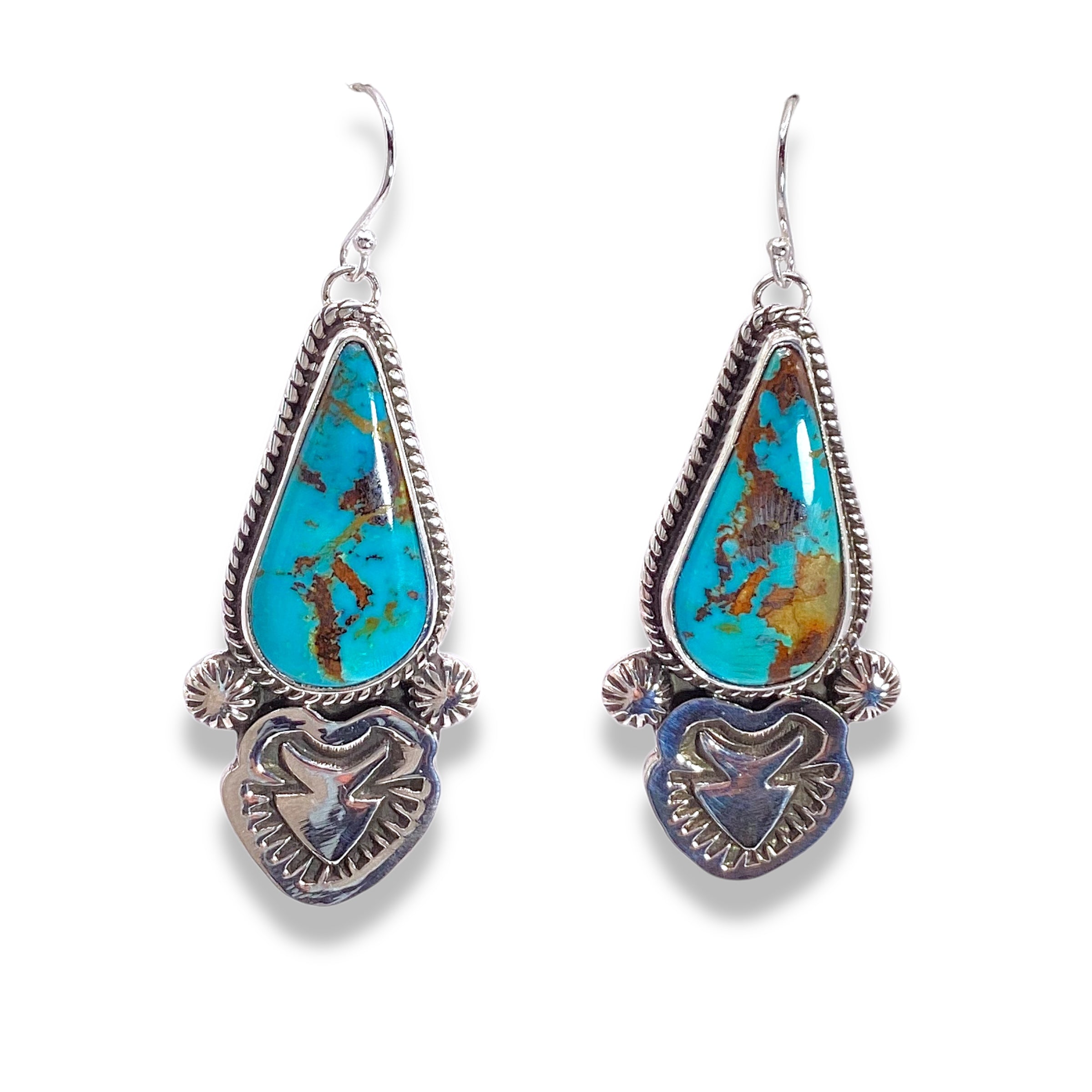 Daniel Medina Royston Turquoise Arrowhead Earrings Sterling Silver Native Made