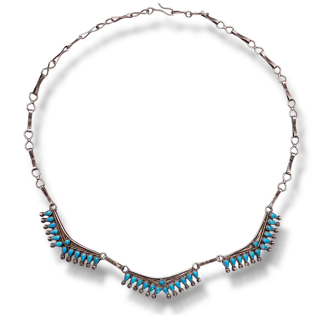 Zuni Dead Pawn Petite Point Turquoise Necklace sourced by Daniel