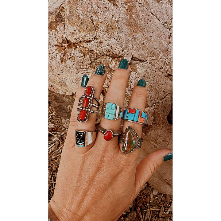 EDISON YAZZIE CORAL AND TURQUOISE COBBLE RING | LANTERN DANCER