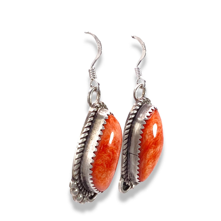 Dark Orange Spiny Oyster Earrings by Mary Tso Native American Made