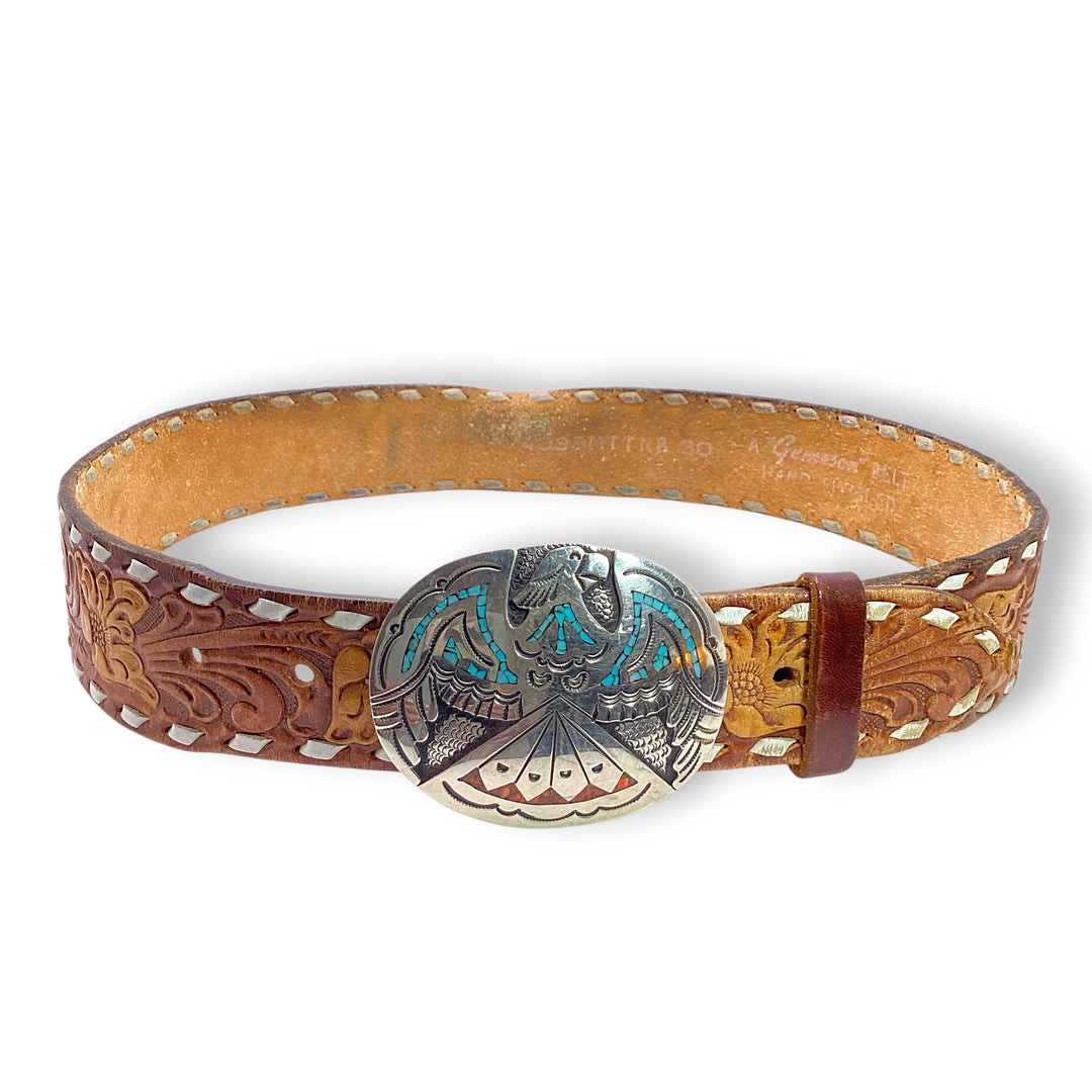 Genuine Leather Belt With Zuni Chip Inlay Buckle – Lantern Dancer
