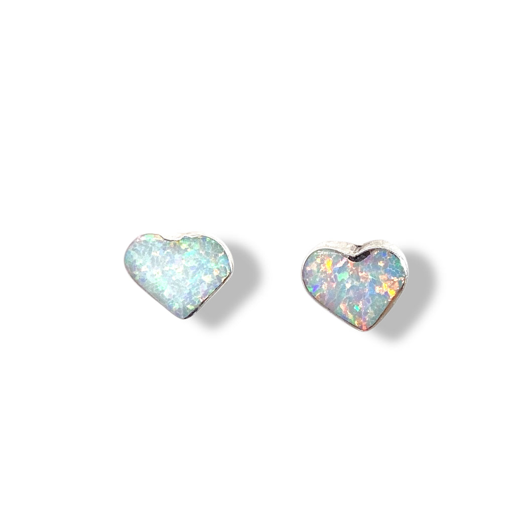 Sterling Silver Zuni Opal Heart Stud Earrings Native Made By Mary