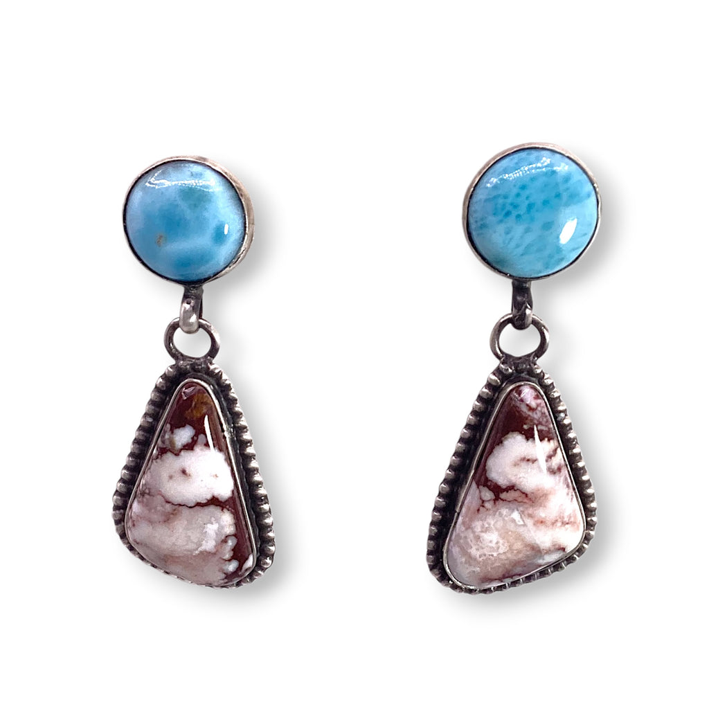 Leigha Cleveland Larimar And Wild Horse Post Earrings Sterling
