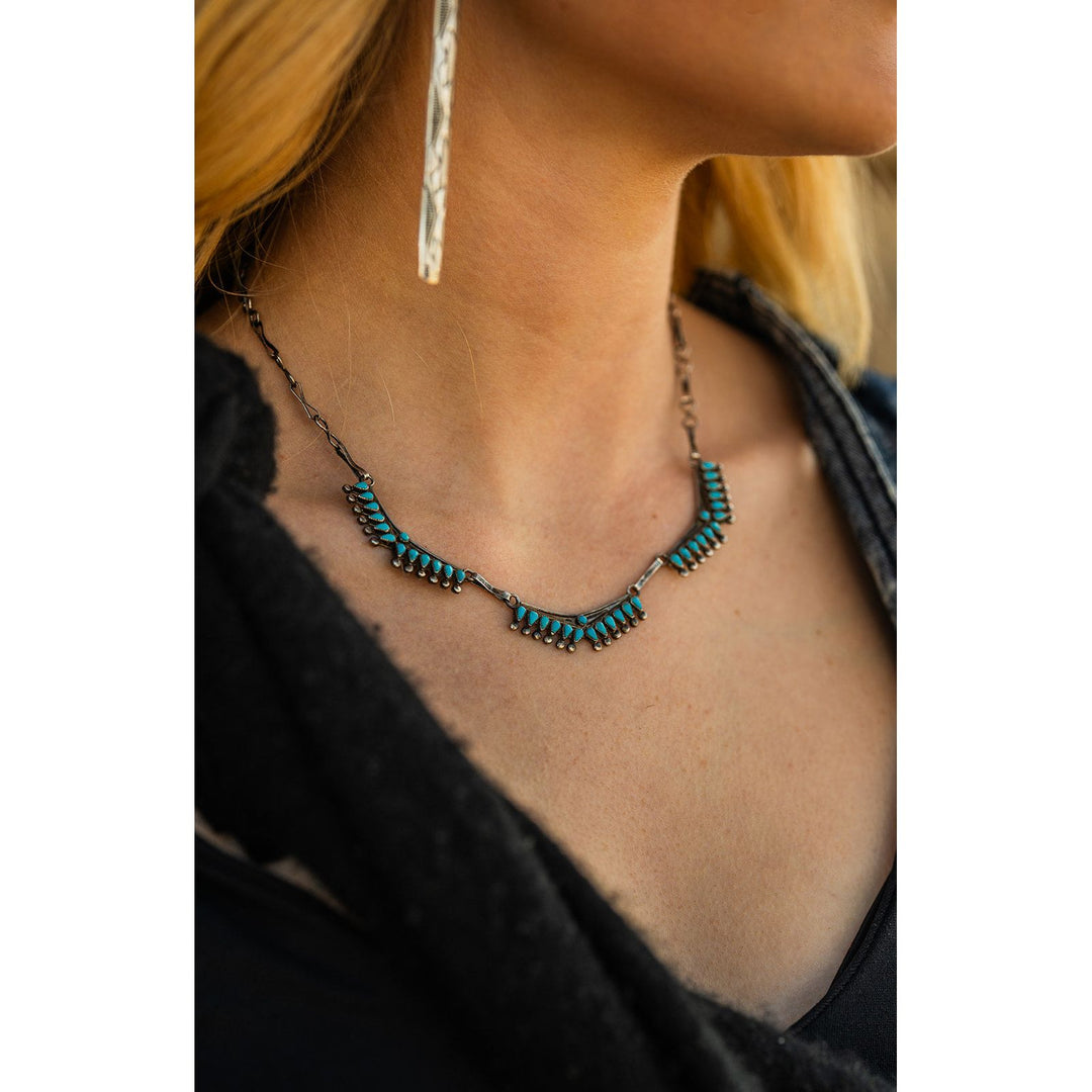 Zuni Dead Pawn Petite Point Turquoise Necklace sourced by Daniel