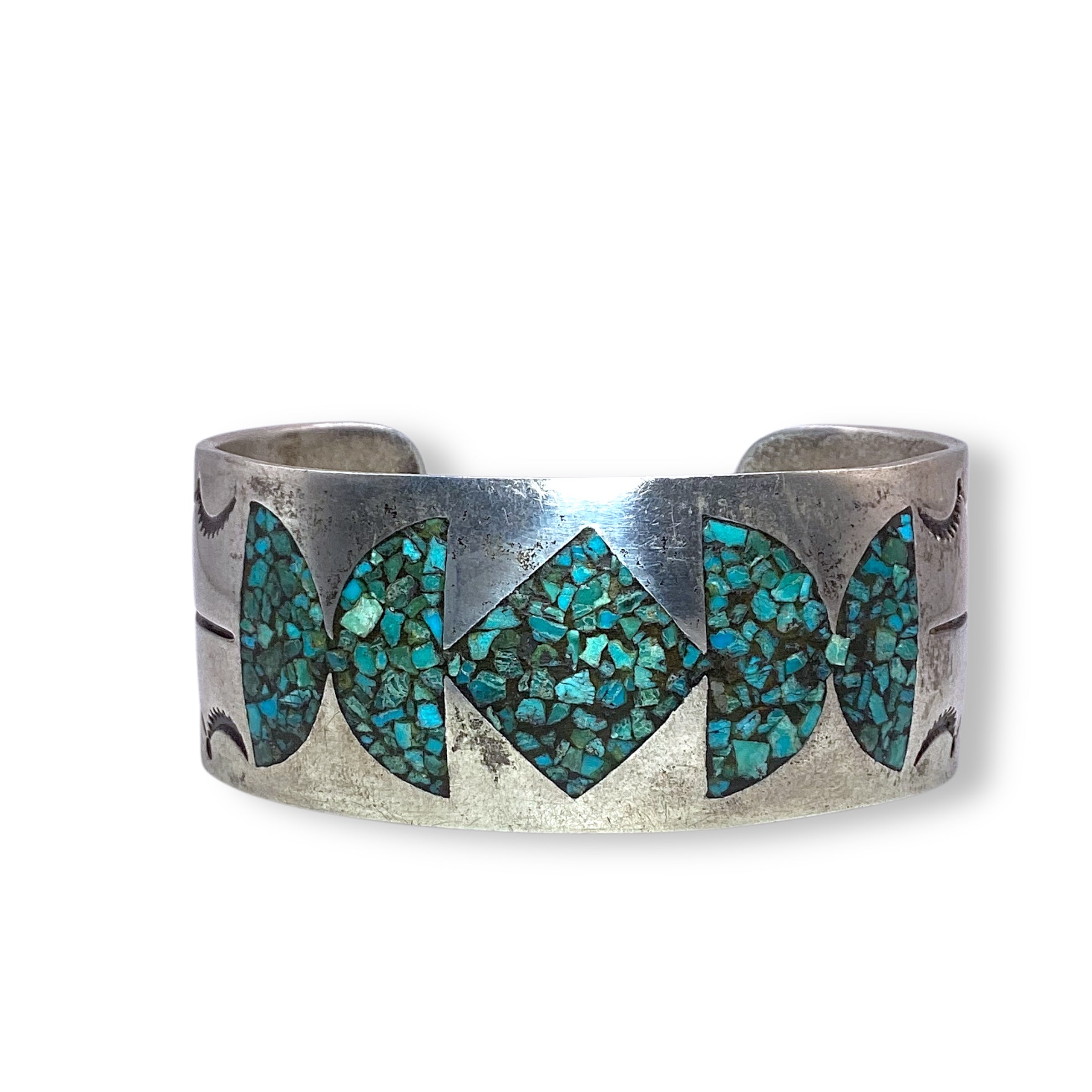Vintage Chip Inlay Turquoise Sterling Silver Cuff – Lantern Dancer Gallery