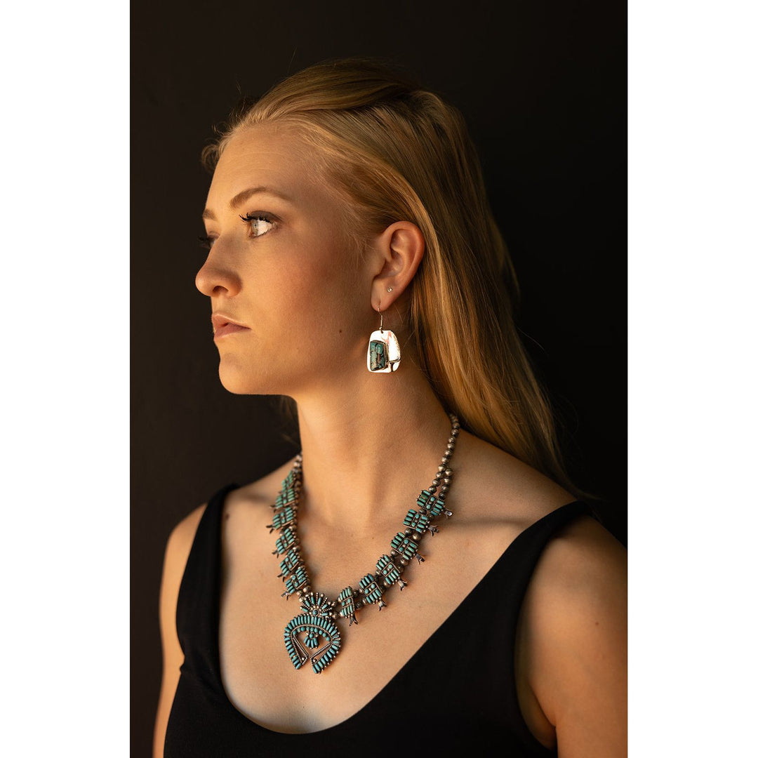 Vintage Zuni Turquoise Petite Squash Blossom Sterling Silver