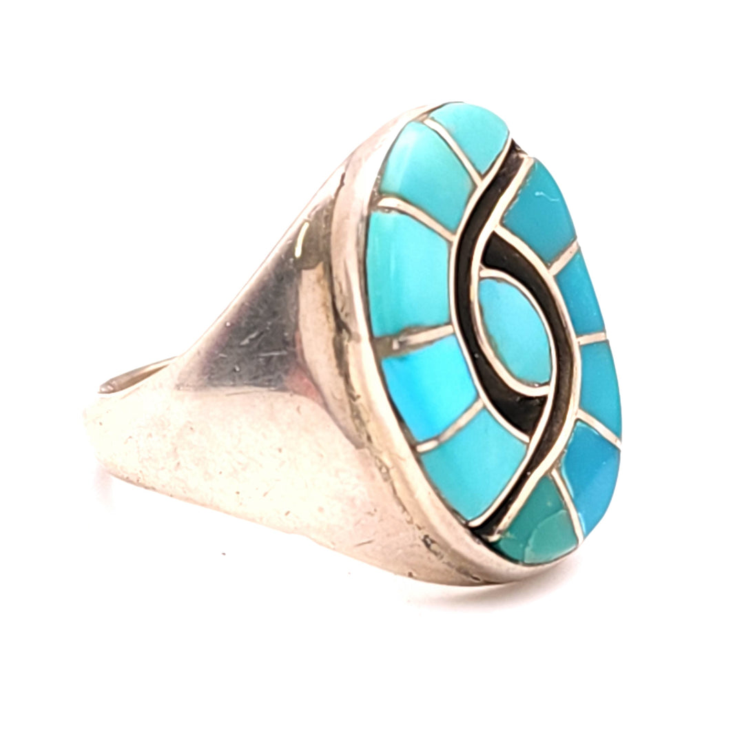 Deals Inlaid Zuni Ladies Silver Pointer Ring Hummingbird Design 0288