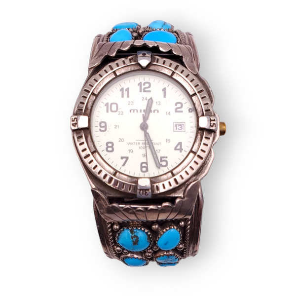 Massive Old Pawn Navajo Turquoise Cuff Watch Bracelet Timex Watch - Ruby  Lane